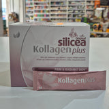 Kollagen Plus packaging on a table with a blurred store background