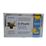 Box of D-Pearls 1000 vitamin supplement on a white background