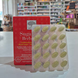 Packaging of Sugarcut Berberine with green capsules against a blurred store background