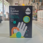 Box of eco rubber gloves with visible branding in a store setting