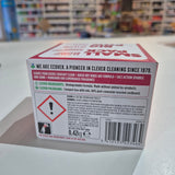Dishwasher tabs. Product packaging with a label and barcode on a shelf in a store.
