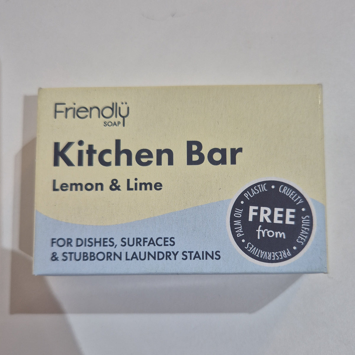 Box of Friendly Soap Kitchen Bar with lemon and lime scent on a white background