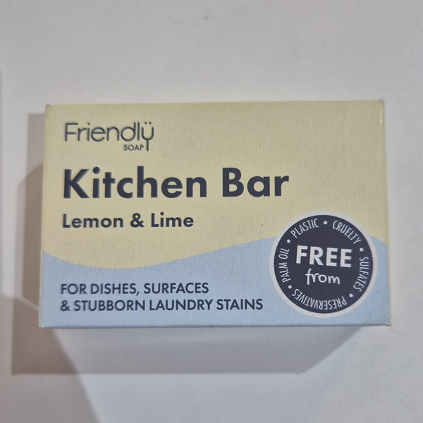 Box of Friendly Soap Kitchen Bar with lemon and lime scent on a white background