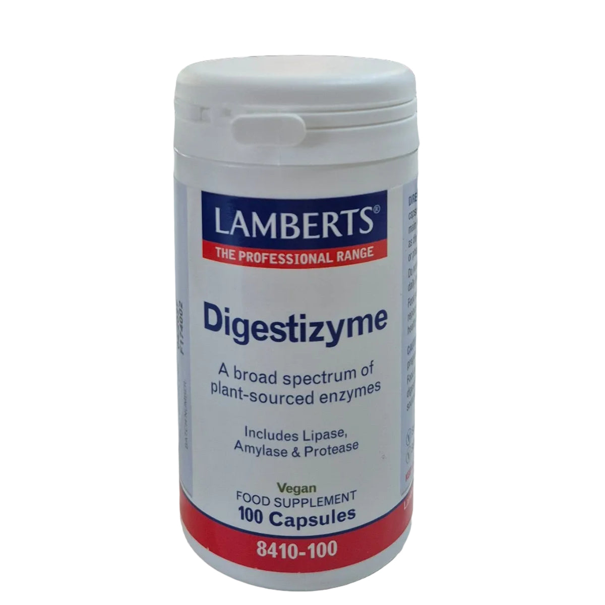 Lamberts Digestizyme supplement container on a white background