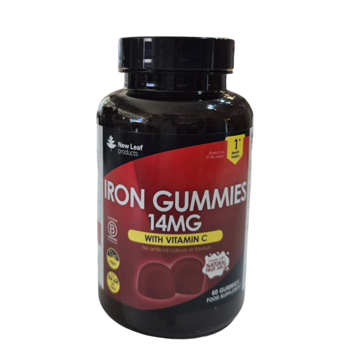 Bottle of Iron Gummies 14MG with Vitamin C on a white background