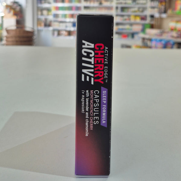Product packaging with 'Cherry Active' branding in a store setting