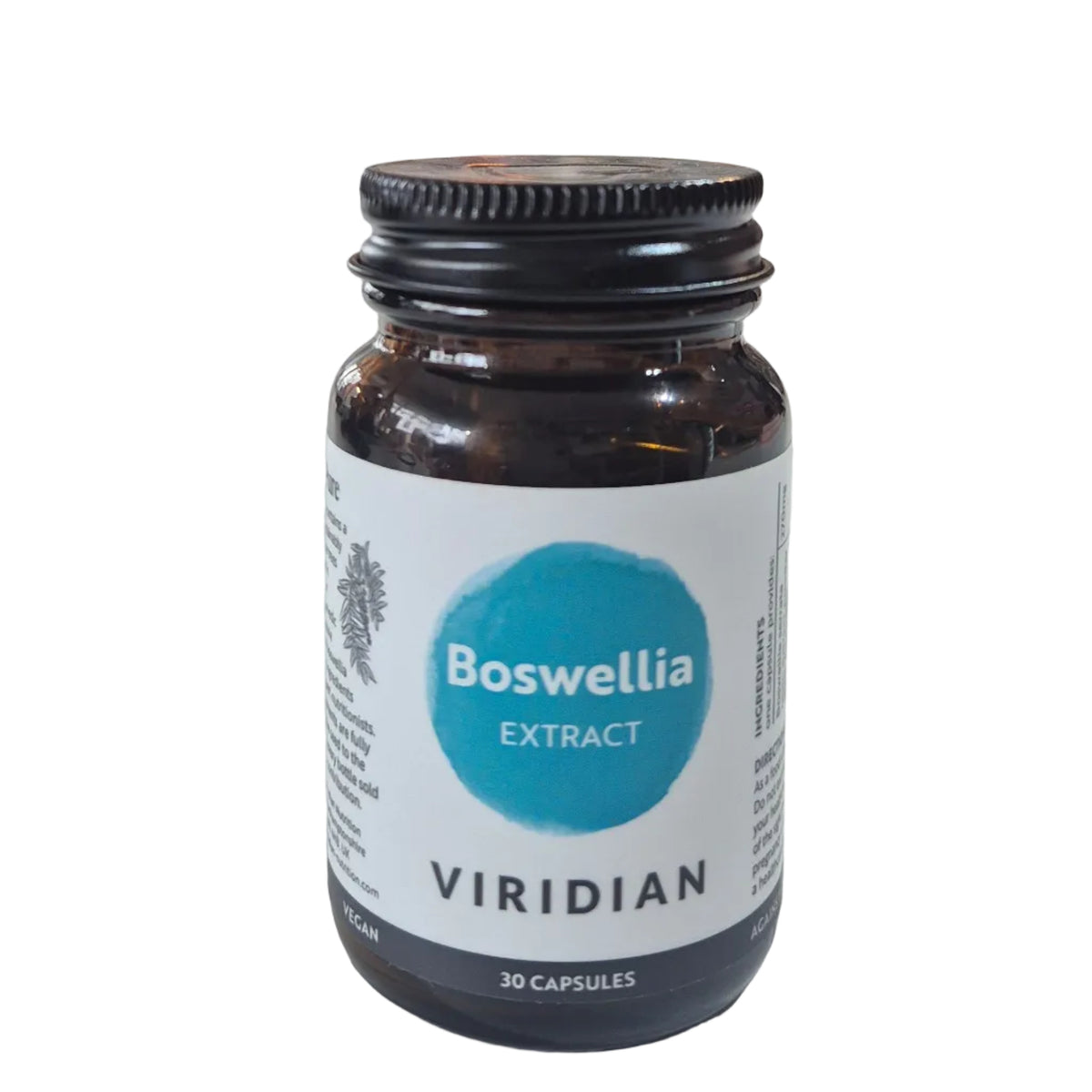 Bottle of Boswellia Extract by Viridian on a white background