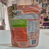 A stand-up pouch of DJ&A Pickle-Licious Kimchi (pickle) shown from the back, featuring product details, nutrition facts, and a barcode.