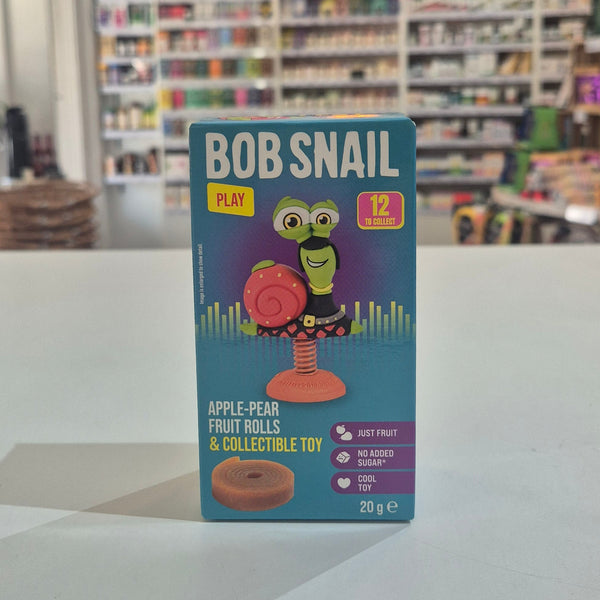 Bob Snail toy packaging with colorful design on a shelf background