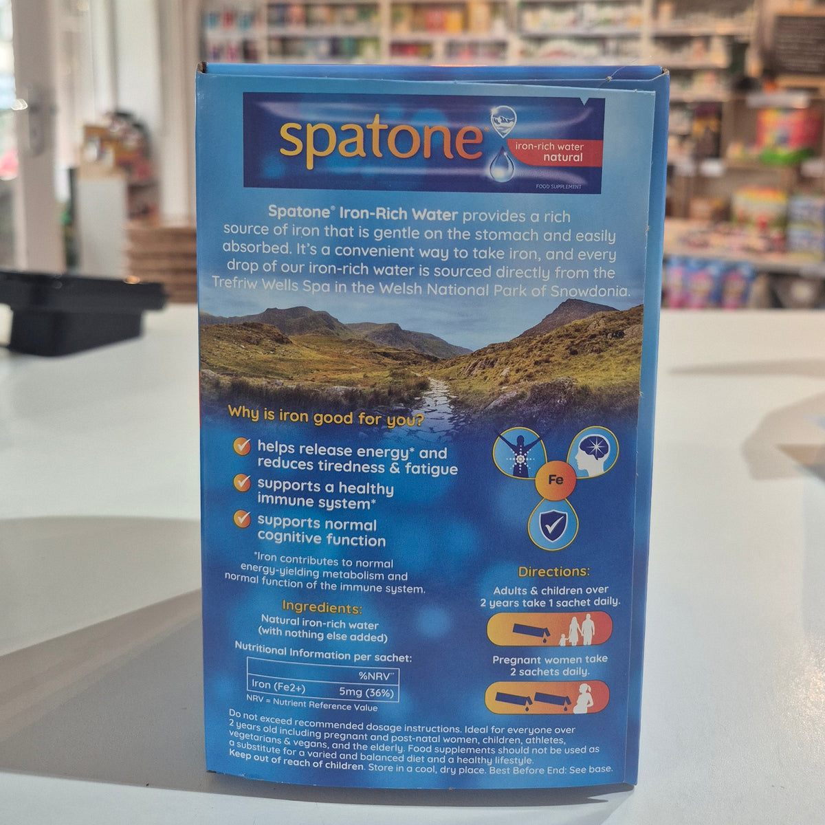 SpaTone product display in a store setting with blurred background