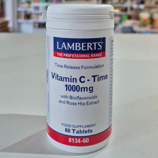 Lamberts Vitamin C-Time 1000mg supplement container on a table