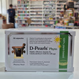Box of D-Pearls Phyto vitamin supplement on a shelf in a pharmacy.