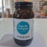 Jar of Viridian High B5 Complex supplement on a white surface with a blurred background