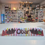 Chocolate bar with colorful packaging displayed in a store setting
