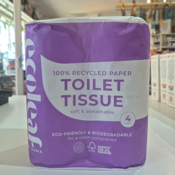Ecoleaf toilet tissue pack on a shelf in a store