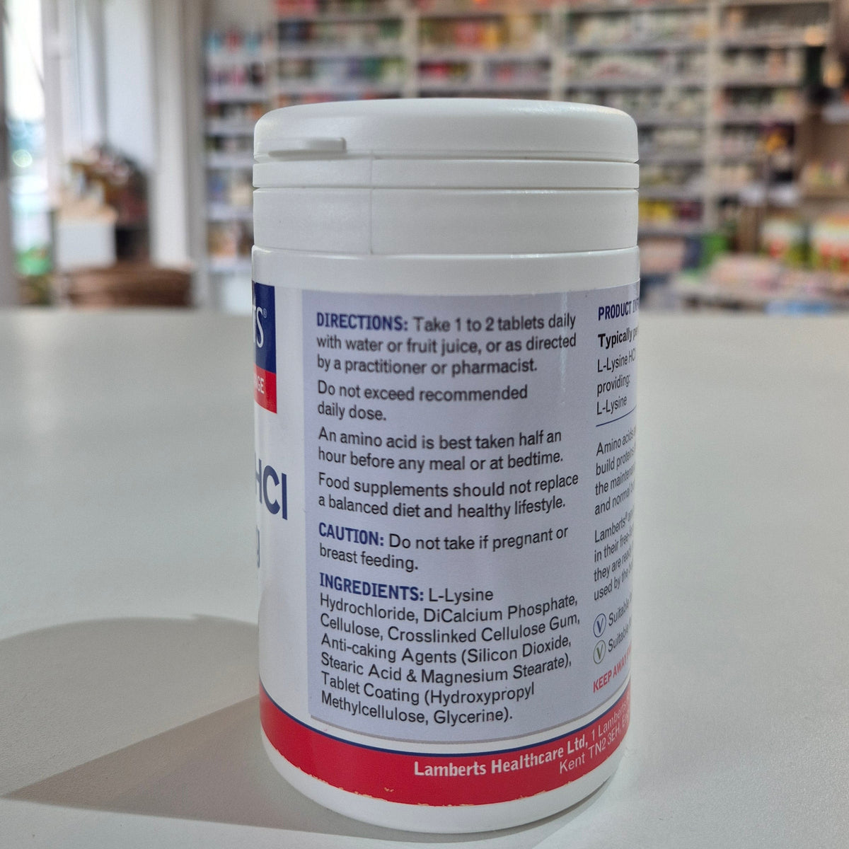 Medication bottle with label in a store setting