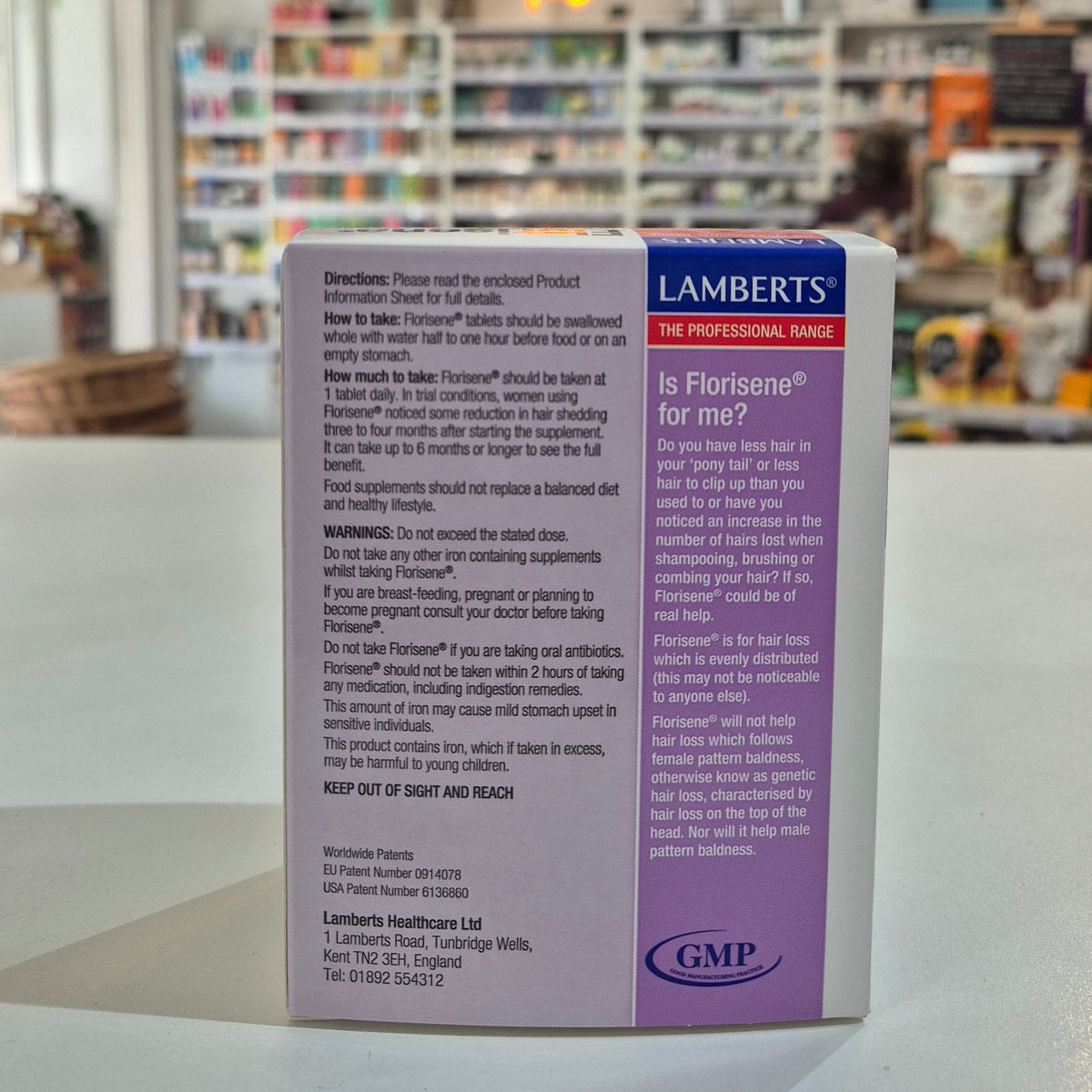 Lamberts healthcare product packaging with text and branding