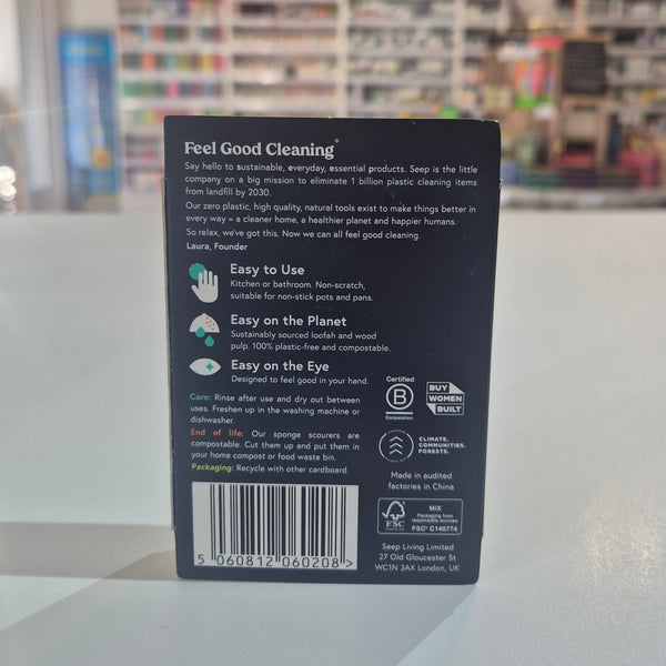 Product label on a glass surface with a blurred background
