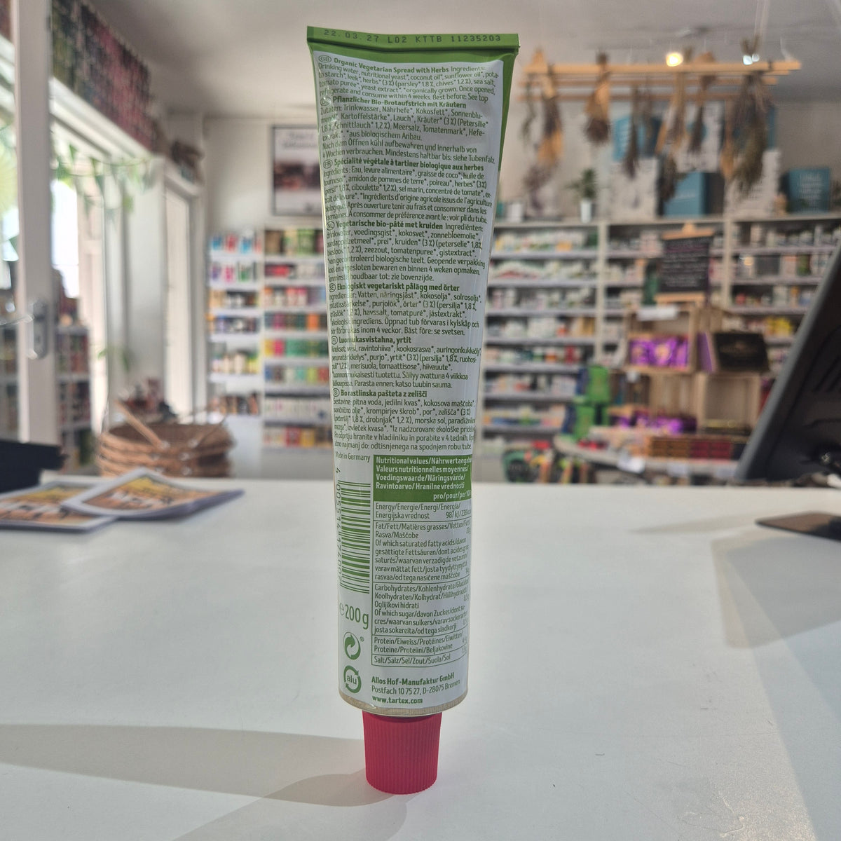 Tartex Herbs ingredients standing upright in a shop.