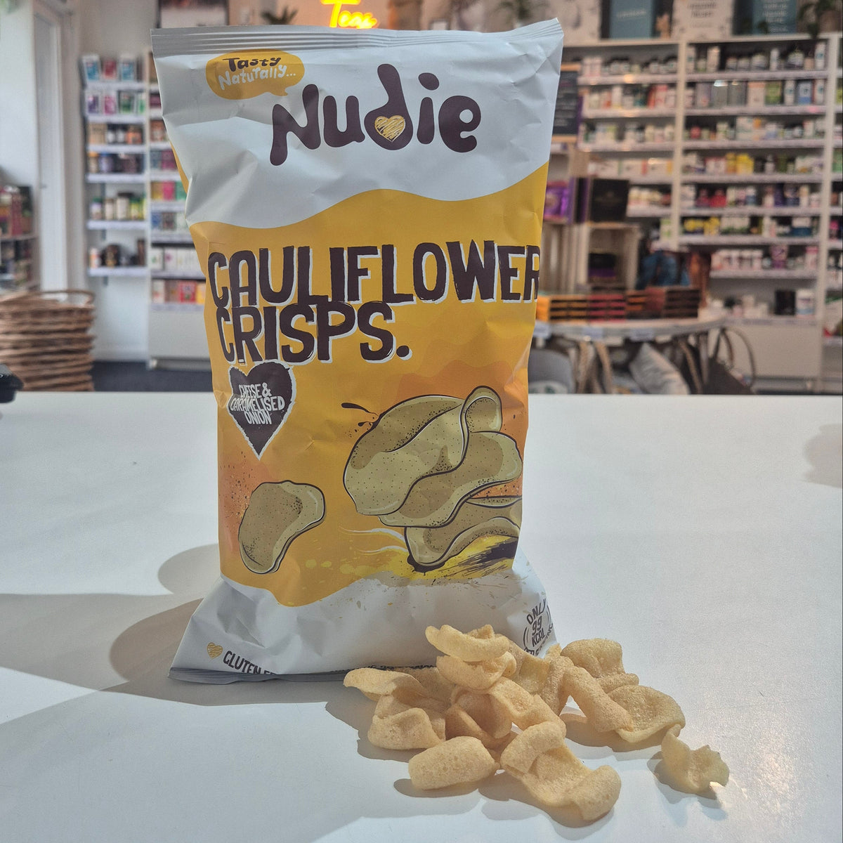 Cauliflower Chips Vegan Cheese and Caramelised Onion 80g Nudie Snacks
