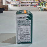 Health Aid supplement box with nutritional information on a table
